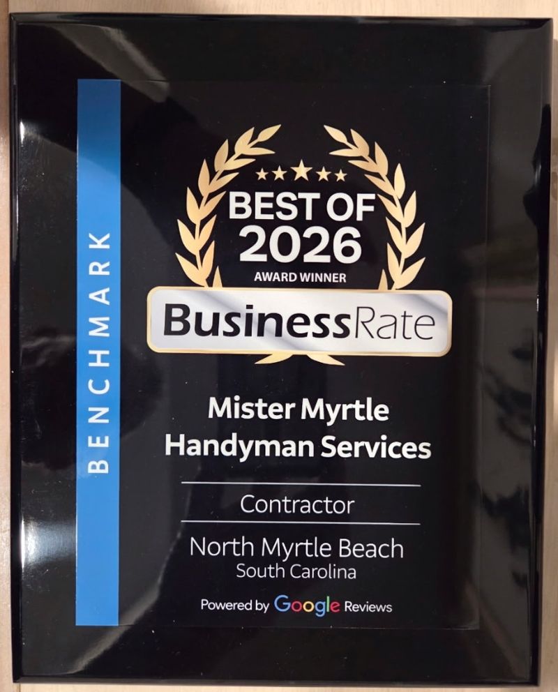 BusinessRate Best of 2026 award plaque for Mister Myrtle Handyman Services, Contractor, North Myrtle Beach